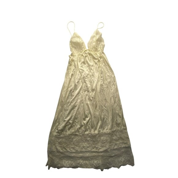 Vintage Miss Elaine Ivory Lace & Satin Nightgown Slip Dress #7212 - Picture 1 of 8
